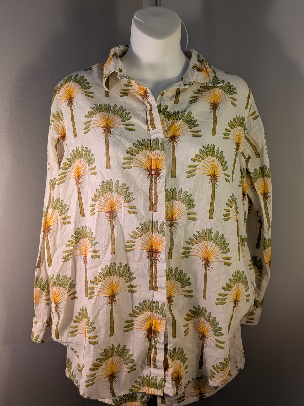 Haute Hippie Style 2pc Palm Tree Set S Button-Up Shirt Shorts Elastic Pockets - Picture 2 of 10